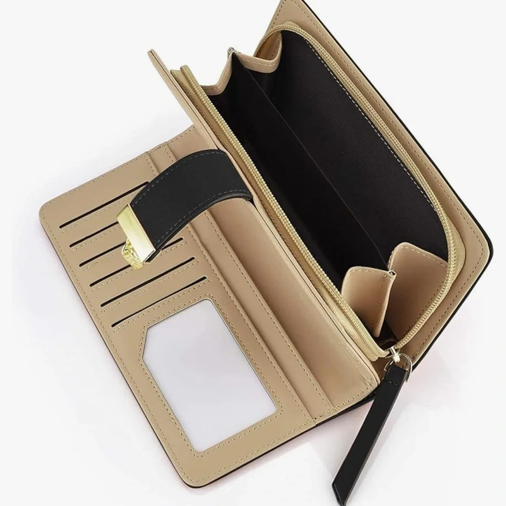 Black Long Wallet Golden Leaves Elegant Clutch NWT
